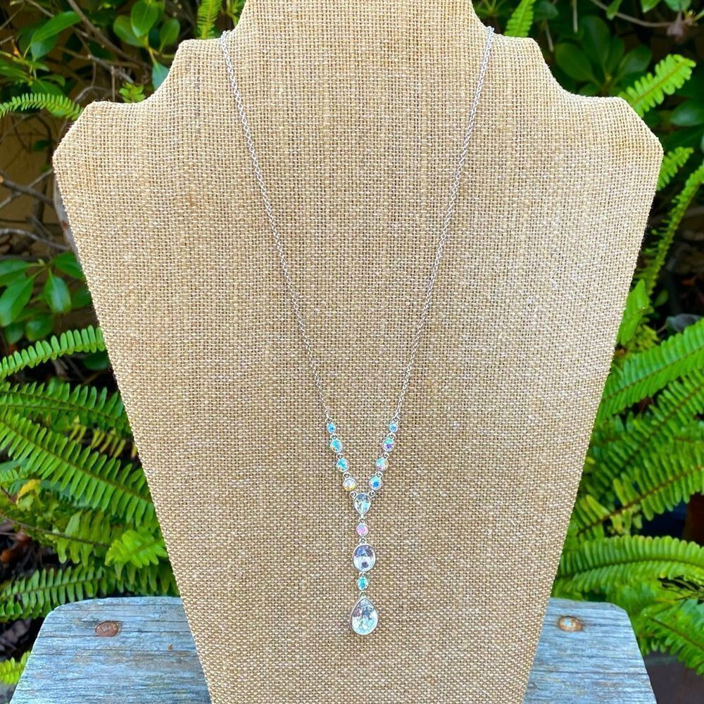 Givenchy Silver Necklace w/ Iridescent Round and Teardrop Crystals. EUC! - Picture 4 of 5
